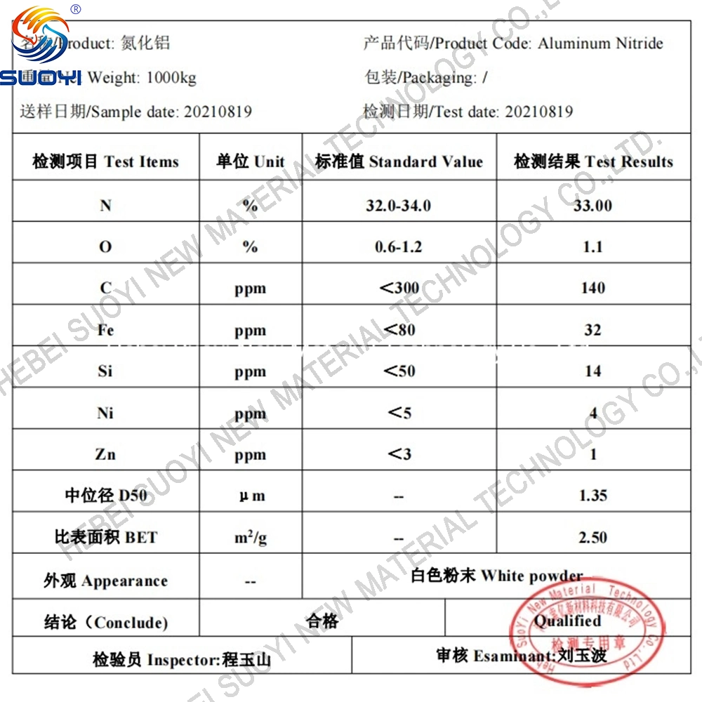 Suoyi High Purity 99.9% Aln Powder Aluminum Nitride Powder for Ceramics Ain Powder Factory Price High Quality China Aln 10um Aluminum Nitride Powder